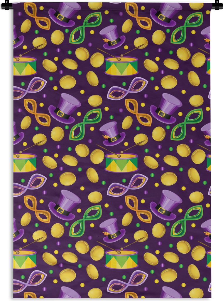 MuchoWow Wandteppich Wandbehang Karneval - Party - Lila - Muster 120x180 cm Tapisserie Dekoration Wandtuch - Schlafzimmer - Dekorationen für das...