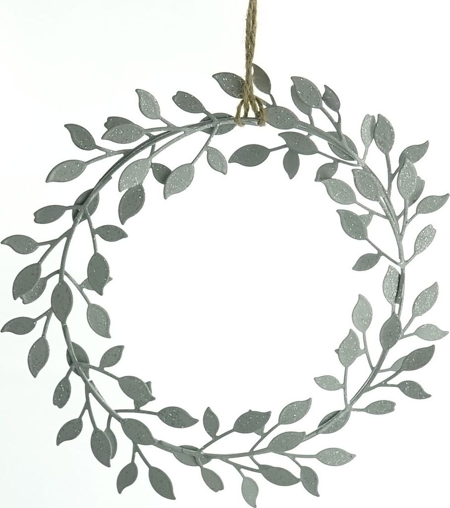 Weihnachtskranz mit Blättern Silberfarben Ø 19 cm aus Metall