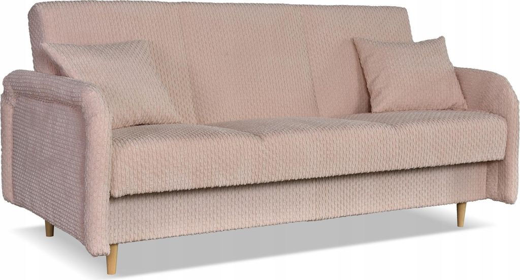 Family Meble Couch Merivo Schlafsofa Schlafcouch mit Bettkasten Freistehendes Lounge Sofa Bequem zum Entspannen Wohnzimmer Wartezimmer Rosa