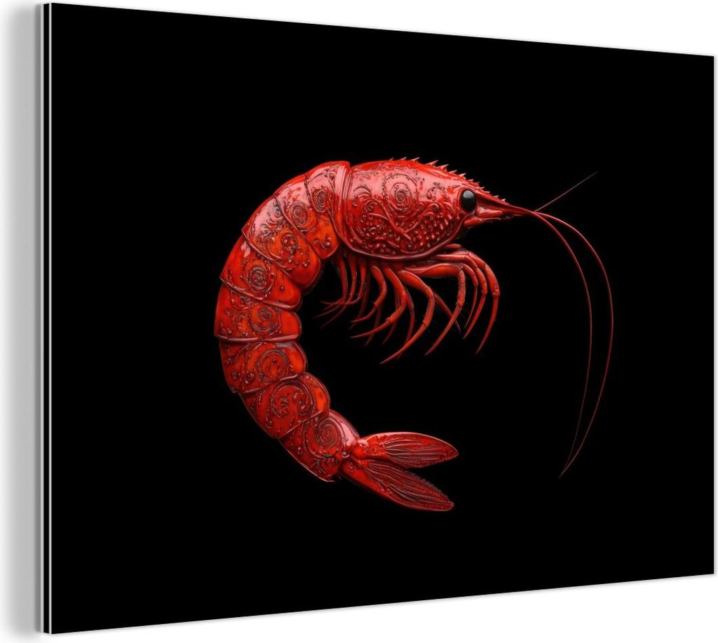 MuchoWow Wanddekoration Metall Metallbild Wandkunst 90x60 cm Garnele - Rot - Tiere MuchoWow Aluminium Gemälde - Wandbilder