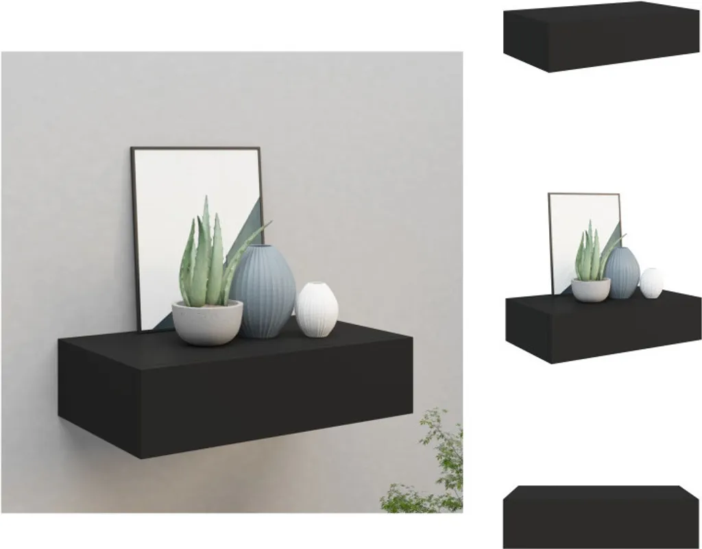 Scaffale Sospeso Nero con Cassetto vidaXL 40cm MDF - Design Moderno