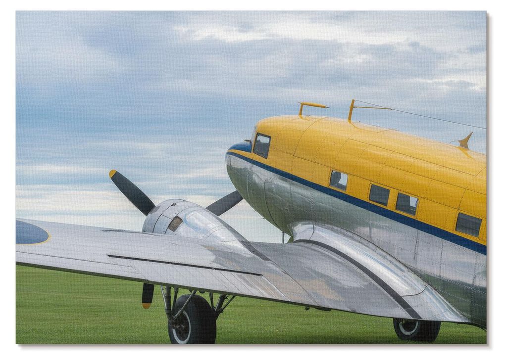 POSTER - 84x59 cm (A1) - Artur Piotrowski - Stilvolles klassisches Flugzeug in Gelb, Grau und Blau - Wandbild für Wohnzimmer Schlafzimmer & Flur, ...
