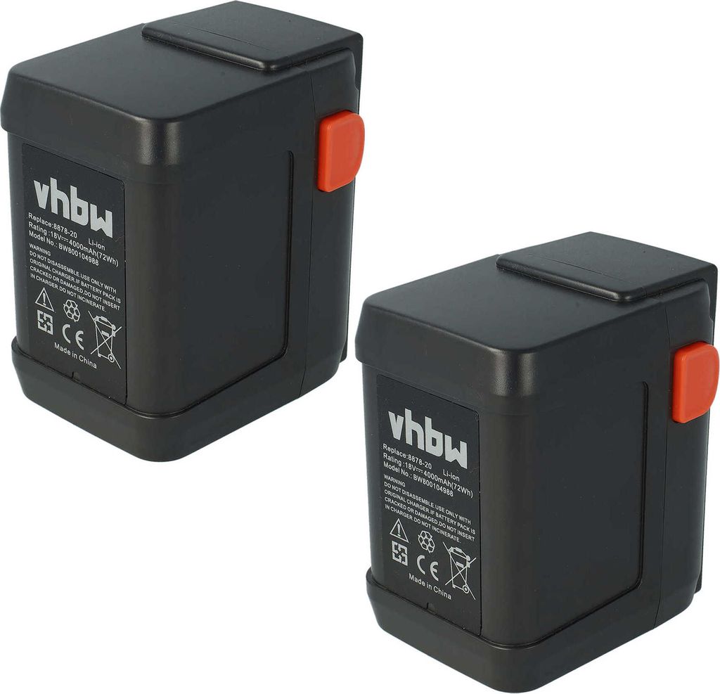 vhbw 2x Akku kompatibel mit Gardena Turbotrimmer AccuCut 450 Li (8841-20) Grasschere, Strauchschere Heckenschere Gartengeräte (4000mAh 18V Li-Ion)