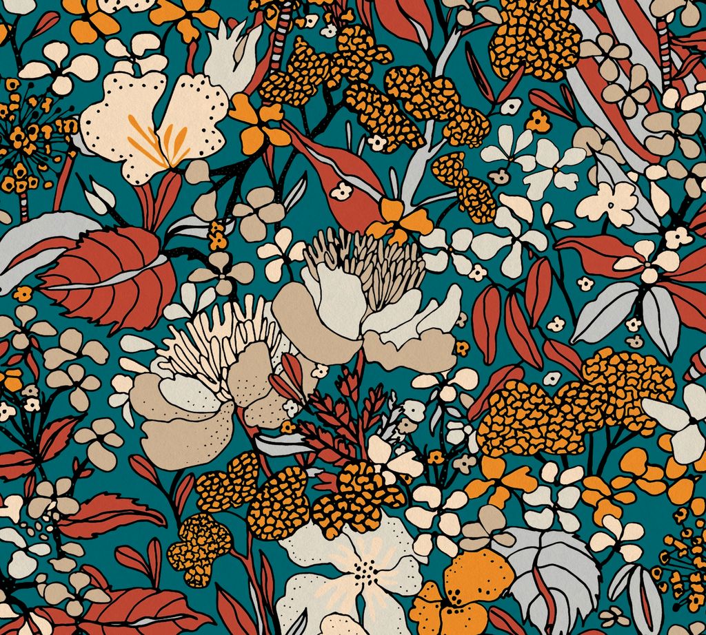 Architects Paper Blumentapete Floral Impression florale Tapete Vliestapete bunt gelb blau orange beige 10,05 m x 0,53 m