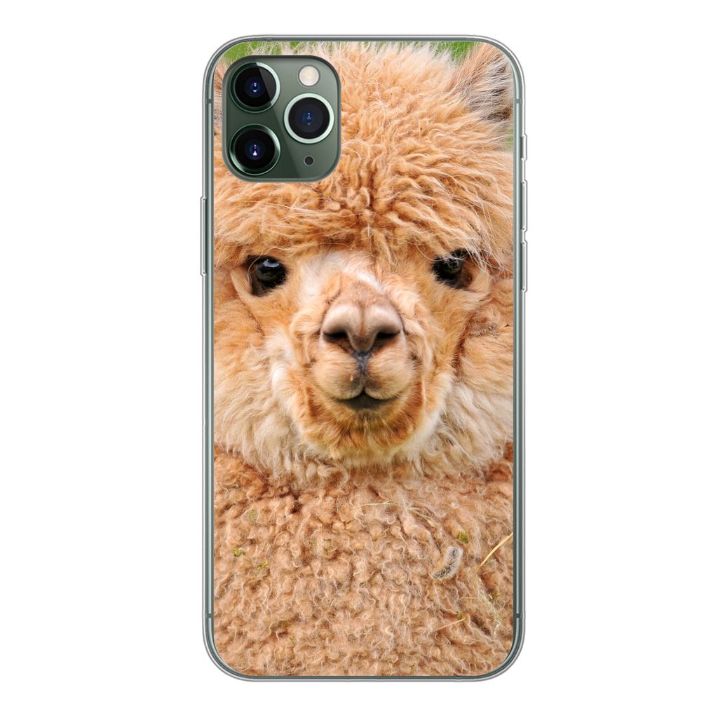 MuchoWow Handyhülle Schutzhülle Hülle für iPhone 11 Pro Max Alpaka - Wolle - Braun Silikon Softcase Handy Hülle - Schutz