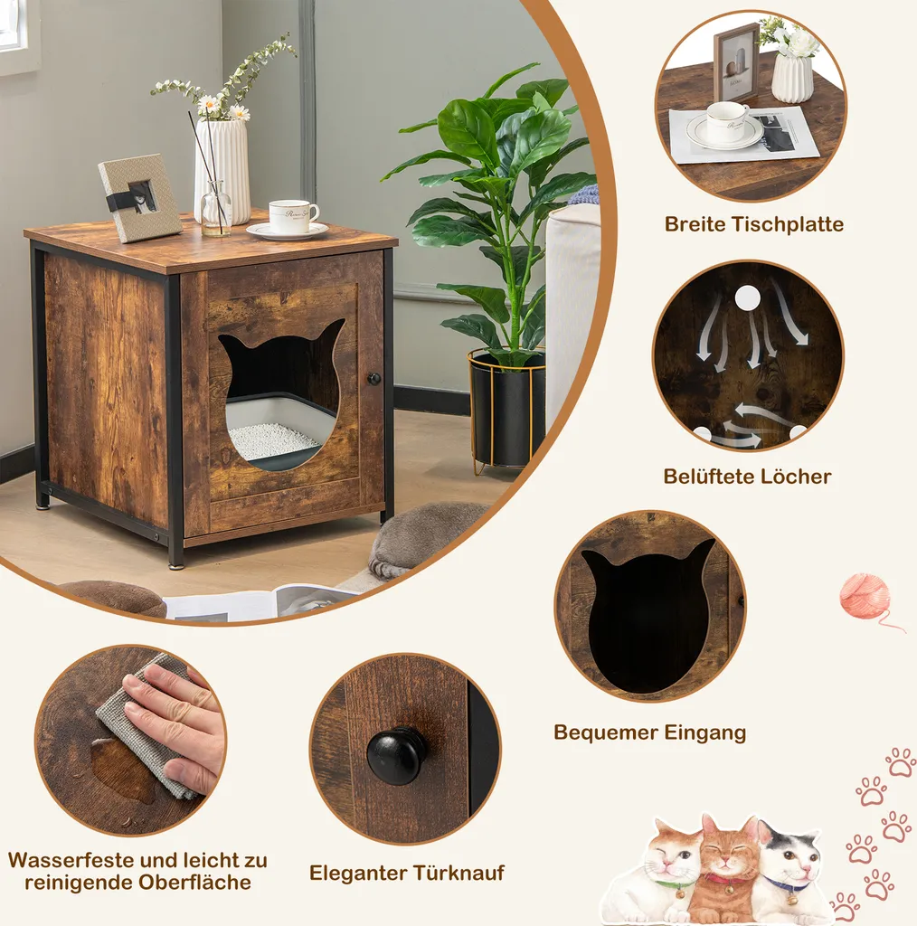 Table d'appoint cache-litière pour chat, idéale pour studio et salon