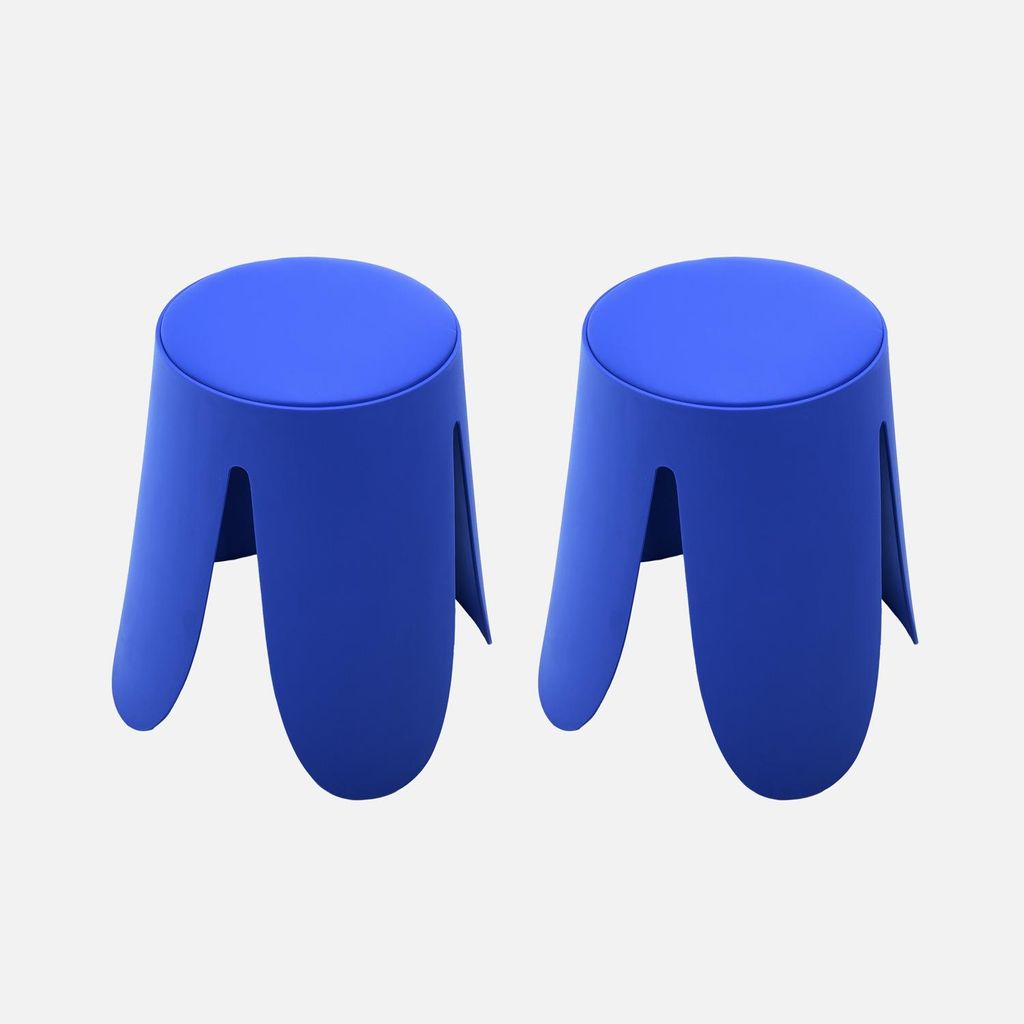 Set 2 sgabelli impilabili in Pelle finta, Blu Immagine del prodotto 