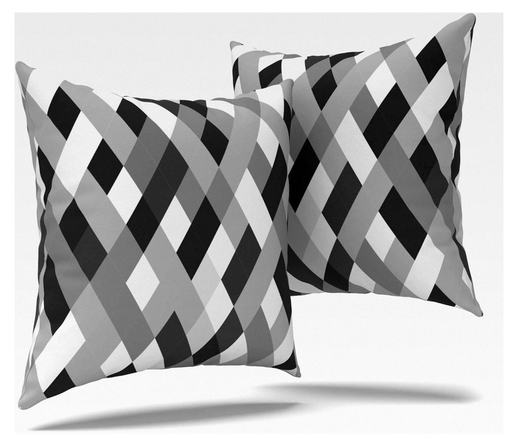 Kissenbezug 80x80 cm Baumwolle grau schwarz isometrisches Mosaik, 2er Set