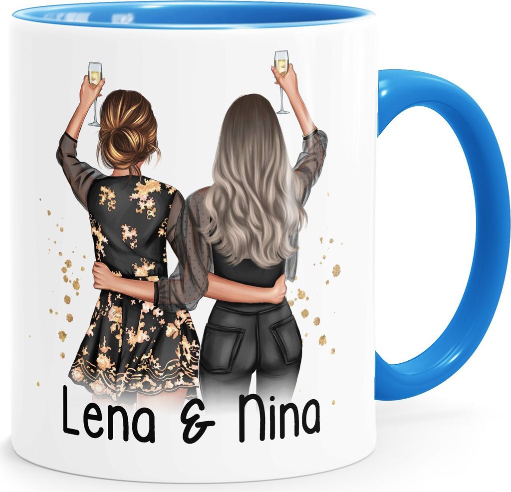 Tasse beste Freundin personalisiert Geschenk beste Schwester Mama Freundschaft Best Friends BFF SpecialMe weiß-innen-blau standard