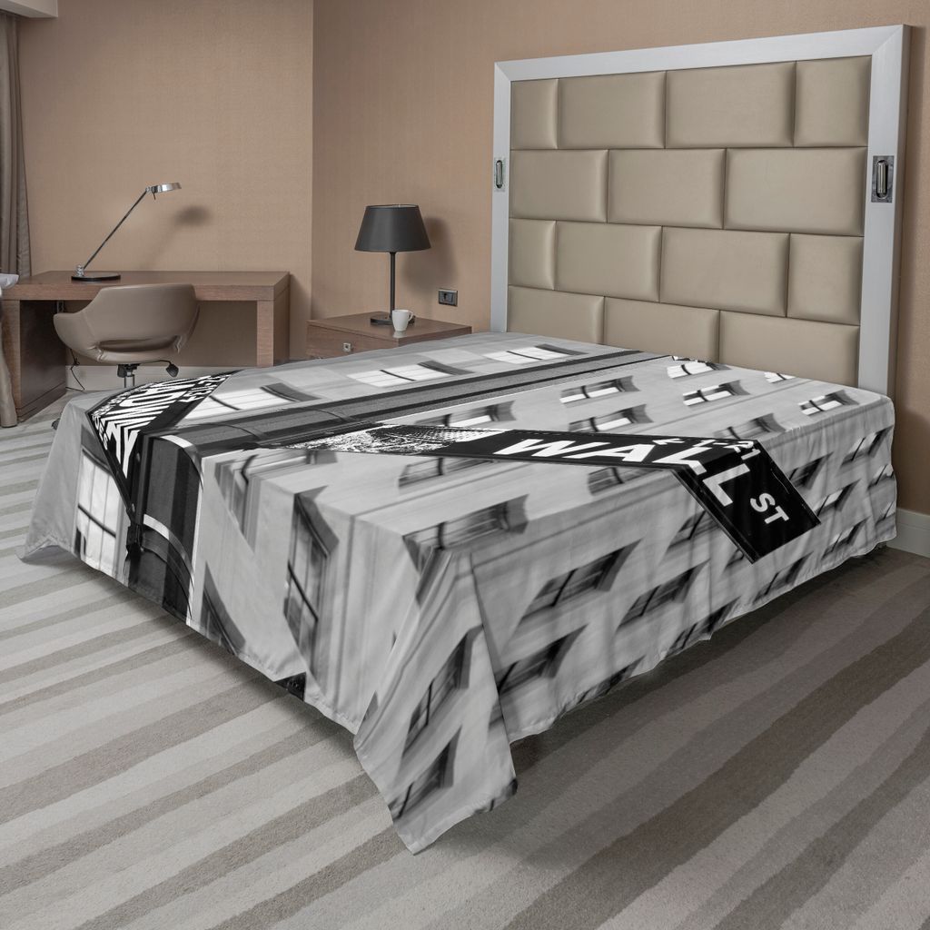 ABAKUHAUS New York Bettlaken, Straßenschilder der Kreuzung von Wall Street und Broadway Finance Destinations, weiches bequemes oberes Bettlaken f...
