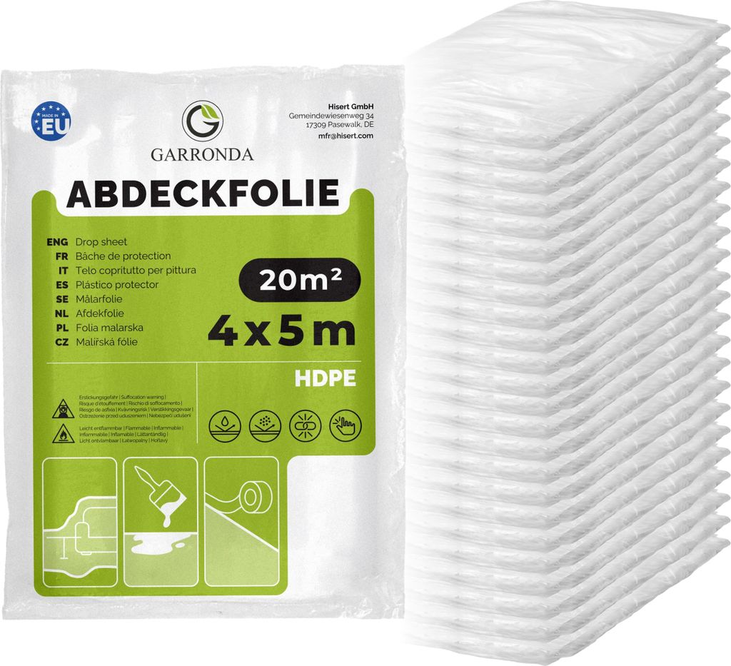 Maler 4x5 m 24er Pack transparent HDPE Malerfolie für Renovierung, Staubschutzfolie Umzug, Abdeckplane Baufolie für Möbel- & Bodenschutz, Folie ...