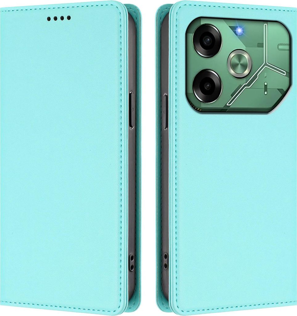 Handyhülle für Tecno Pova 6 Pro 5G, Kunstleder Klapphülle Stoßfeste Magnetische Hülle mit Ständer Türkis