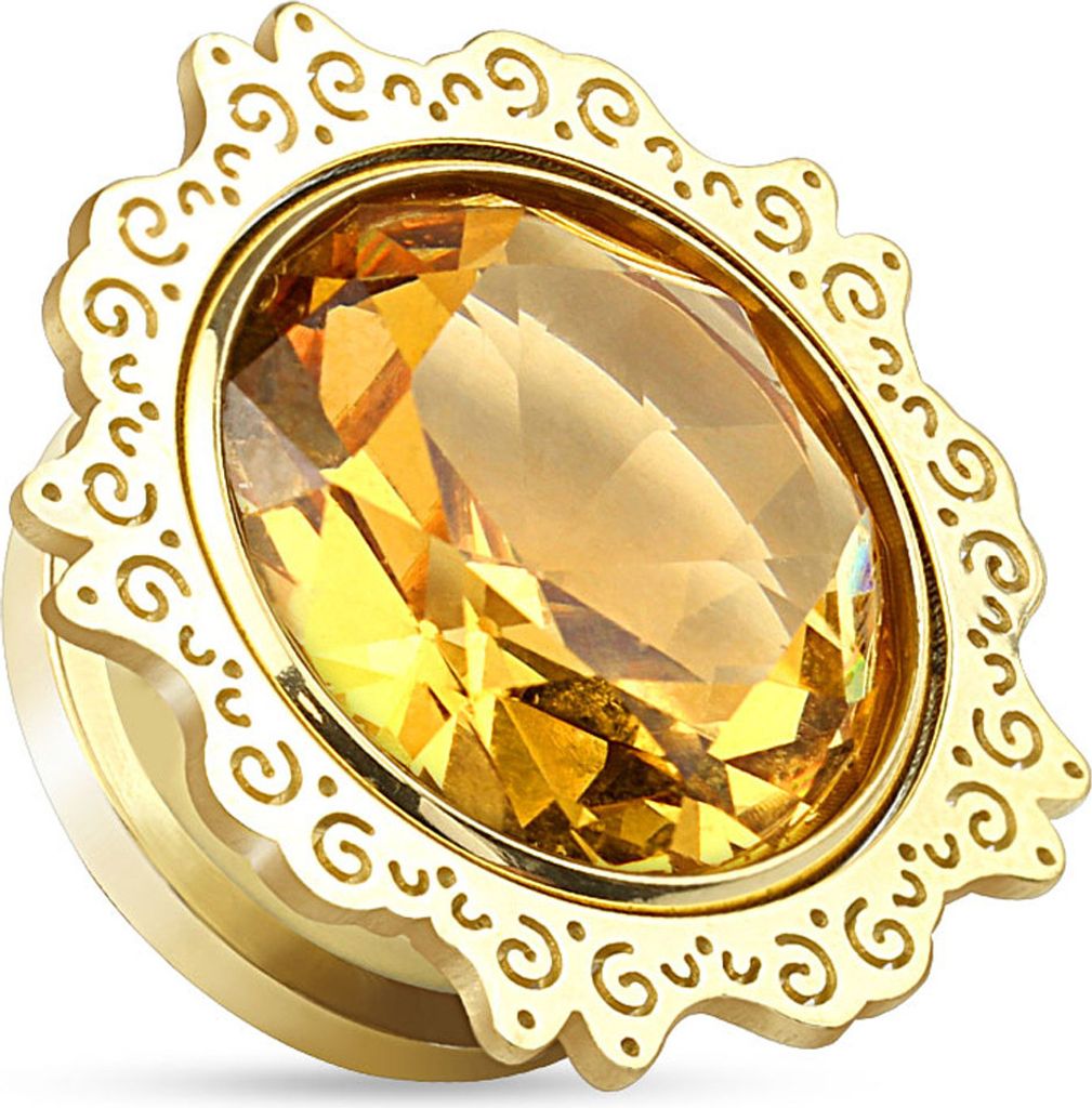 viva-adorno 1 Stück 8mm Flesh Plug Tunnel Gold Lotusblume Kristall Gelb Chirurgenstahl Schraubverschluss Größe 6 - 12mm Z487.D3