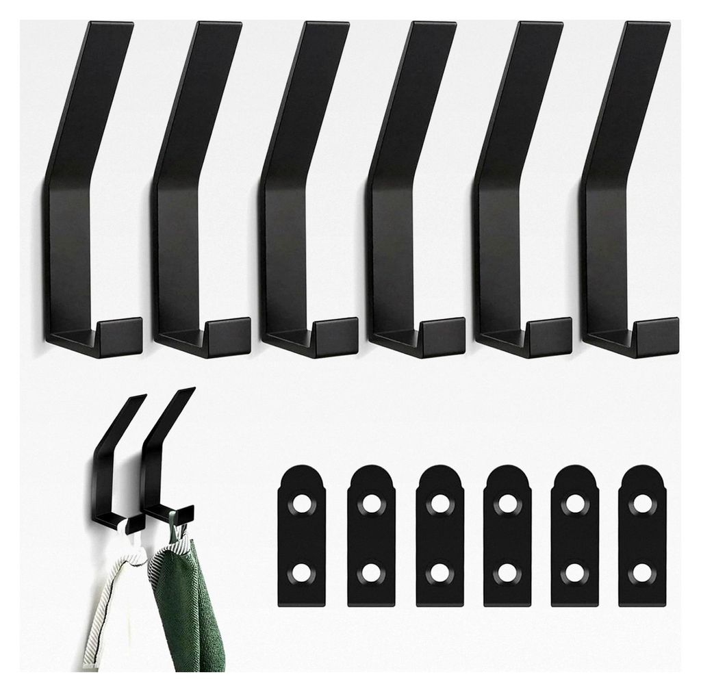 6 Stück Garderobenhaken für Wand, geeignet für Küchen, Bäder, Türen und Flure (Schwarz)