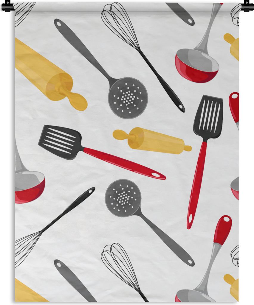 MuchoWow Wandteppich Wandbehang Muster - Küchenutensilien - Spatel - Nudelholz 60x80 cm Tapisserie Dekoration Wandtuch - Decke - Wandtücher - W...
