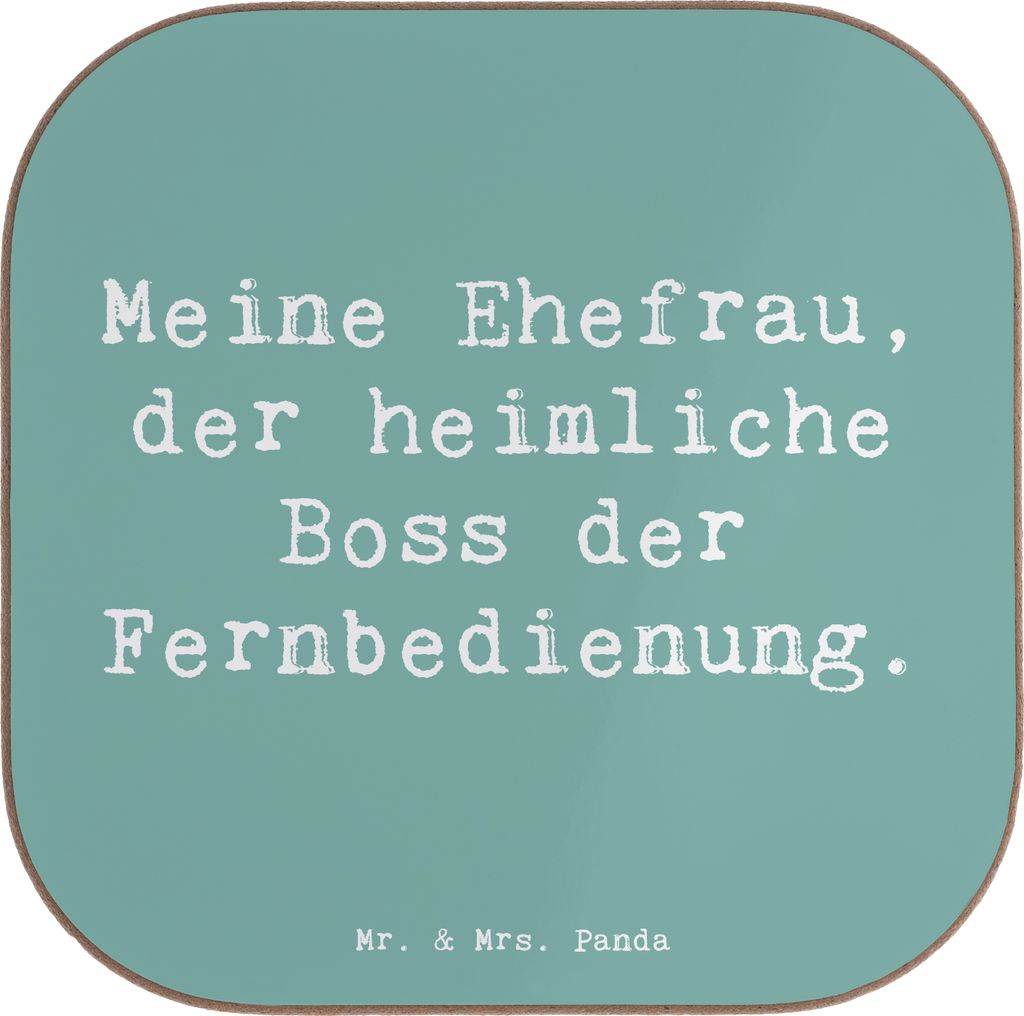 Mr. & Mrs. Panda Tischschoner Spruch Ehefrau Boss - Meeresbrise - Geschenk, Tassenuntersetzer, Coaster, humorvolle Beziehung, Untersetzer für Glä...