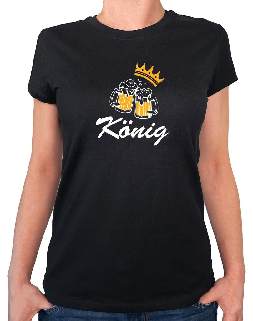 Huuraa Damen T-Shirt König Schützenfest XXL Black Bio Baumwolle Fairtrade Damenshirt Geschenkidee