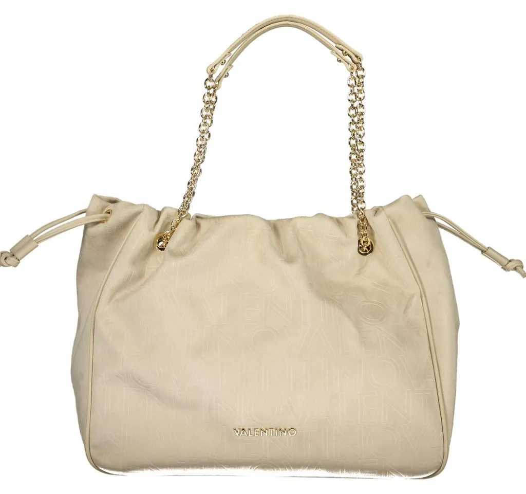Sac beige bi-matière femme : sac à main multi-poches et anses rondes