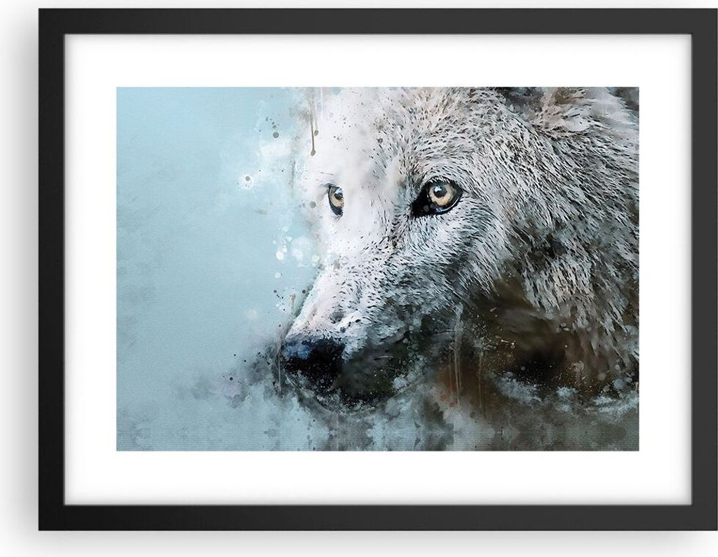 Gerahmtes Poster - Schwarzer Rahmen - Weiß Der Wolf Bild - 40x30 cm - Wand Bild - Wanddeko - Wandbilder - Kunstposter - Wandposter - Bilderrahmen ...