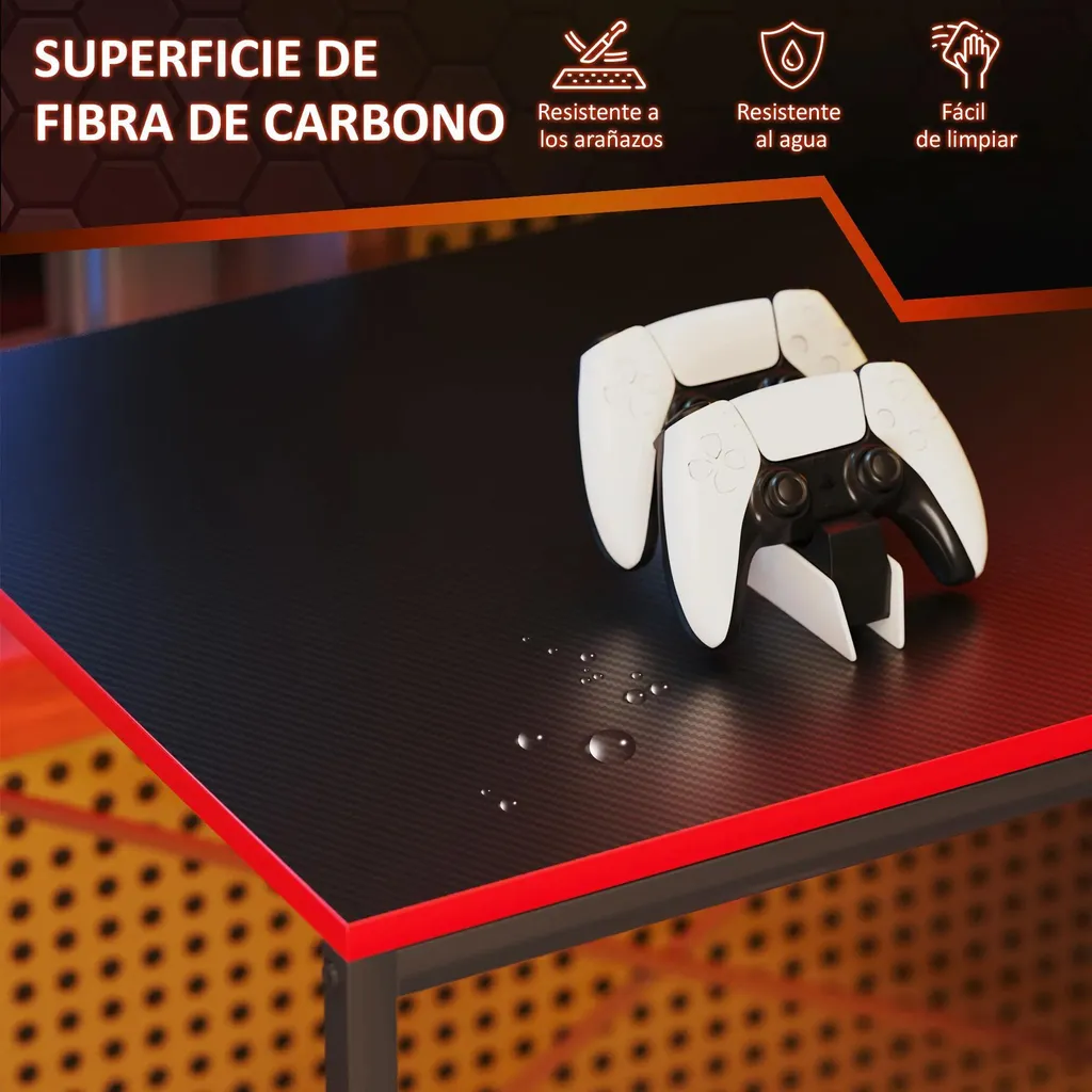 Table d'ordinateur Gamer avec Prises de Courant et Rangement Intégré - 6