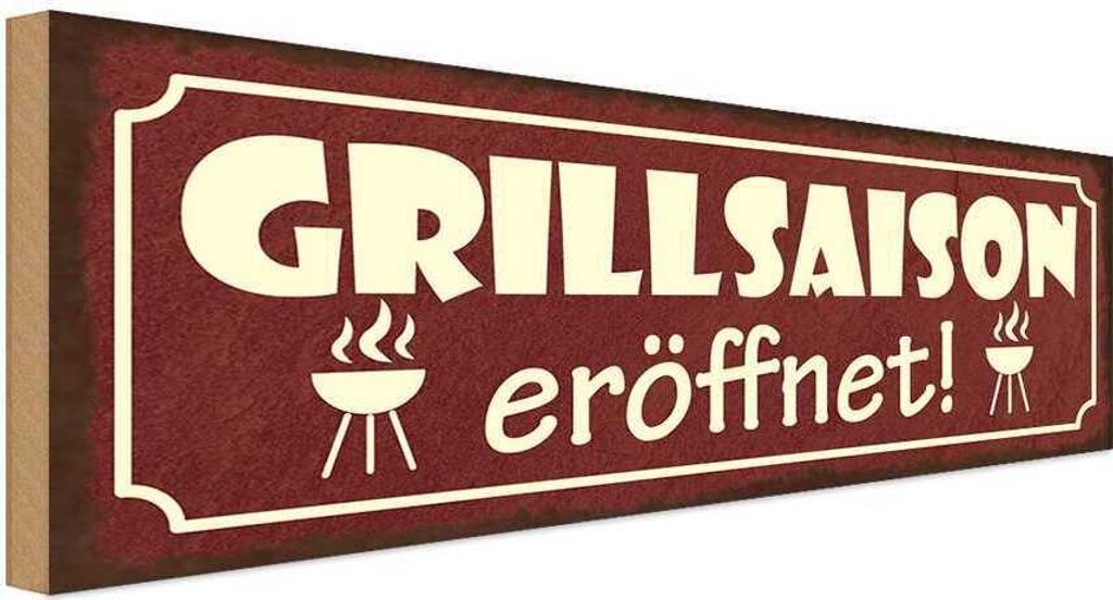 vianmo Holzschild 10x27 cm Grillsaison eröffnet Essen Trinken