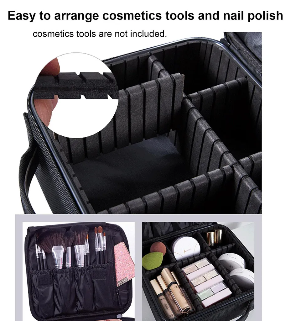 Trousse de maquillage à 6 compartiments modulables et porte-éponge