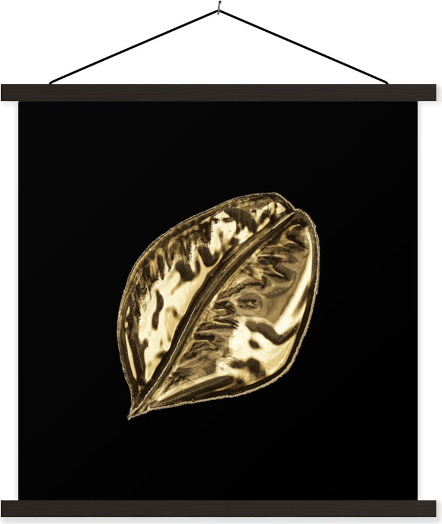 MuchoWow Textilposter Blatt - Gold - Pflanze 40x40 cm mit schwarzem Rahmen - Fotos