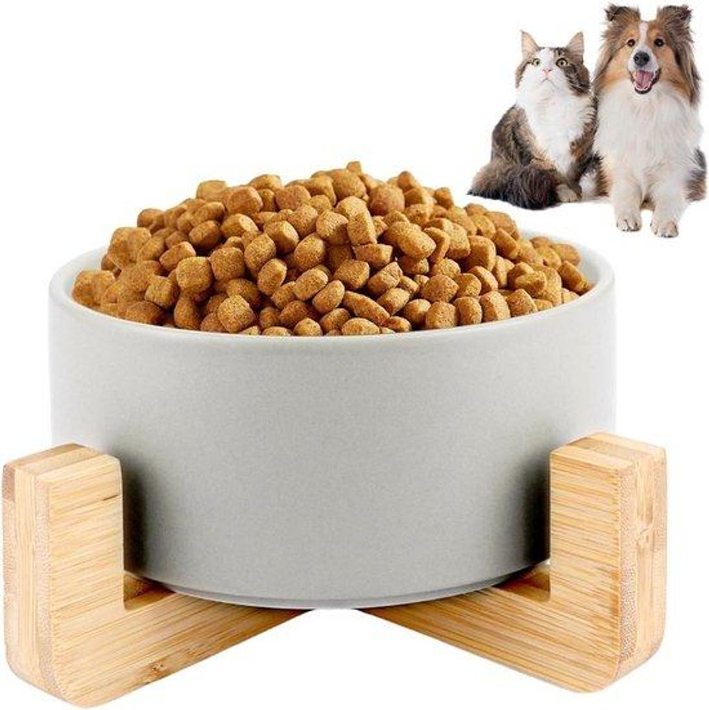 Keramische Hundebak mit Rahmen - grau - 850 ml - antislip - für kleine Hunde - Katzenfuttereimer