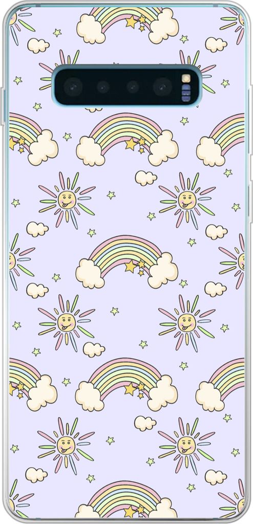 MuchoWow Handyhülle Schutzhülle Hülle für Telefoonhoesje Samsung Galaxy S10 Lite Mädchen - Regenbogen - Sonne - Muster - Mädchen - Kinder -...