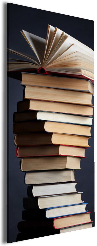 Wallario Premium Leinwandbild Bücherstapel in Größe 30 x 75 cm