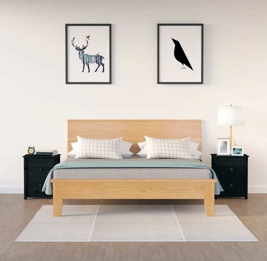 vidaXL Nachttische 2 Stk. Schwarz 50x35x61,5 cm Massivholz Kiefer - Nachttisch - Nachttische - Schrank - Nachtschrank