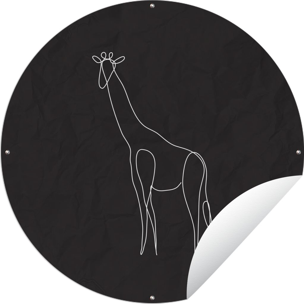 MuchoWow Gartenposter Outdoor-Poster Rund Giraffe - Schwarz - Weiß - Tiere Ø 60 cm Gartendeko Rundes Poster draußen