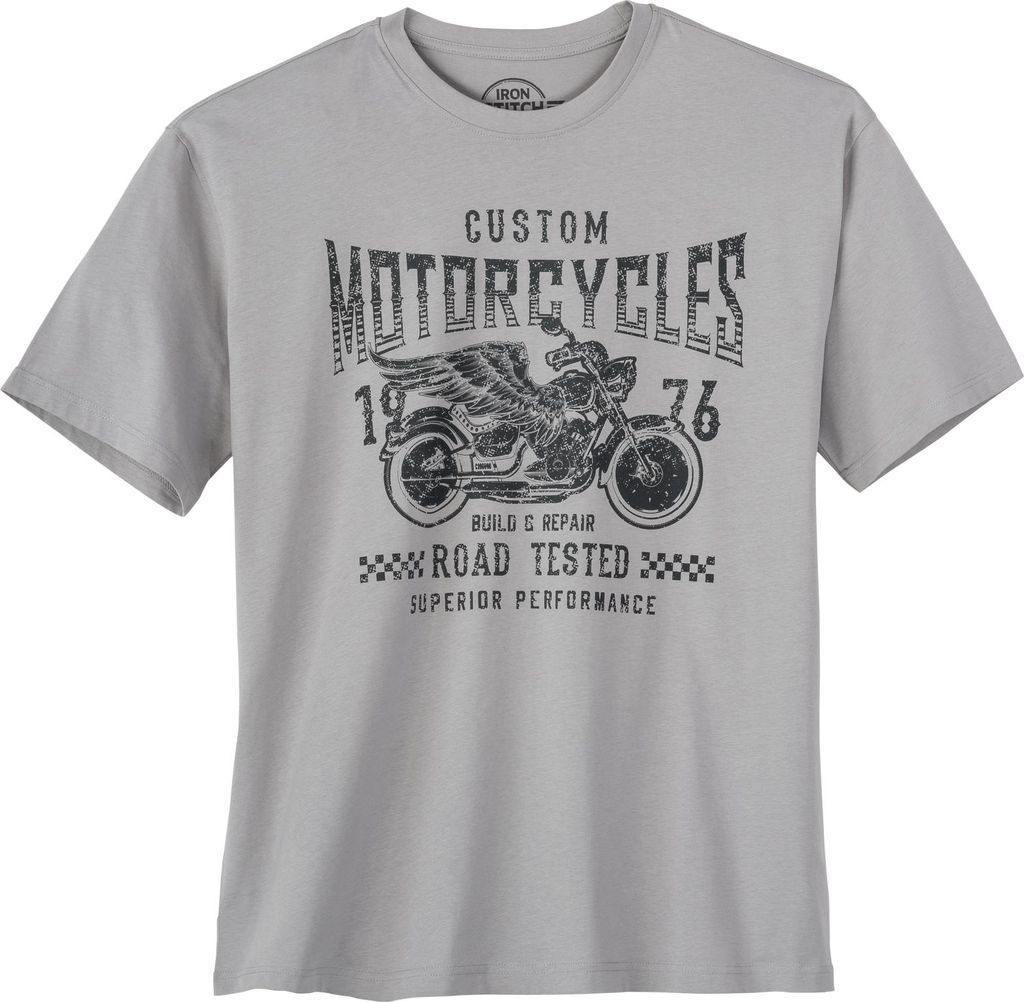 Iron Stitch Übergröße T-Shirt grau Motorcycles Print