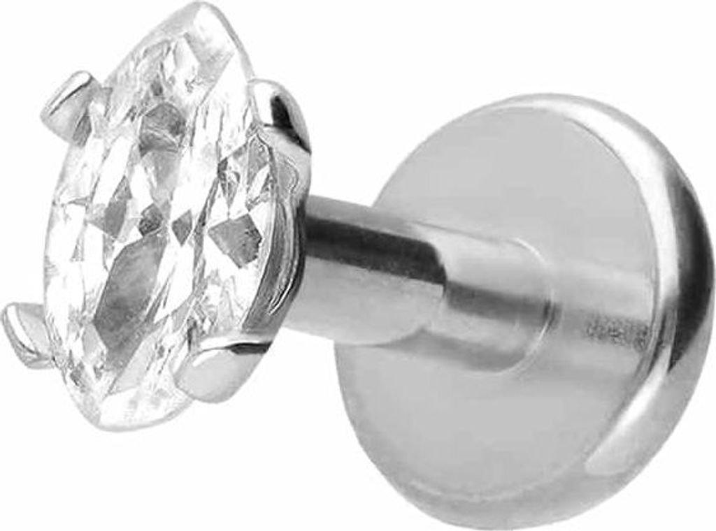 Ohrpiercing, Nasenpiercing Titan Labret mit Innengewinde EINGEFASSTER KRISTALLTROPFEN Silber Stablänge: 5mm | Stabstärke: 1,2mm | Kristallgröße...