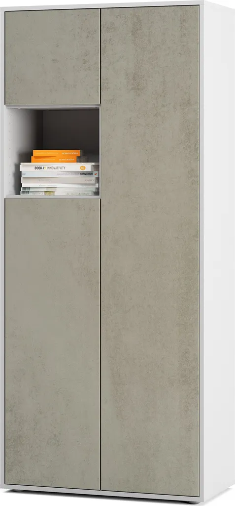 SIMPLYFURN Amira T10 Armoire de Bureau à Dossiers Blanc et Béton 180cm