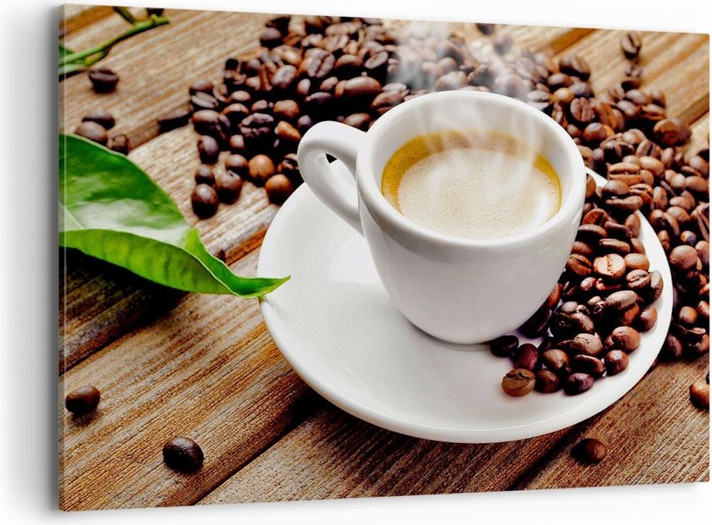 Bild auf Leinwand - Leinwandbild - Kaffee Tasse Espresso heiß - 100x70cm - Wand Bild - Wanddeko - Leinwanddruck - Bilder - Kunstdruck - Wanddekora...