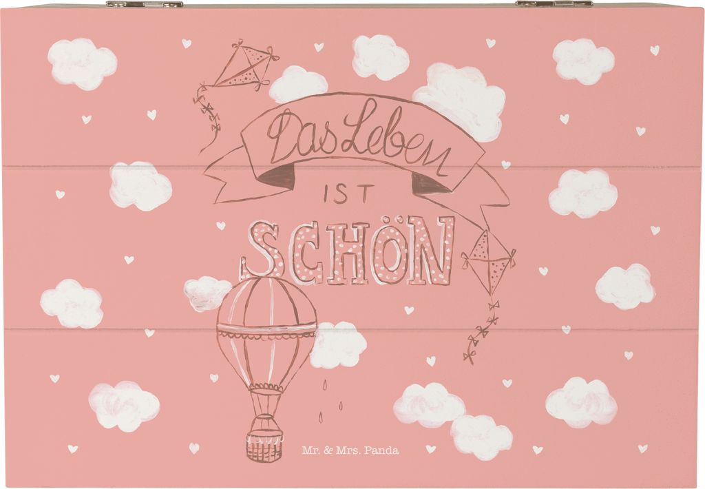 Mr. & Mrs. Panda Box Heißluftballon Leben 22 x 15 cm - Geschenk, fotobox, truhe holz, Dekoration, Schatzkiste, schmuckbox, Das Ist schön, Spruch,...