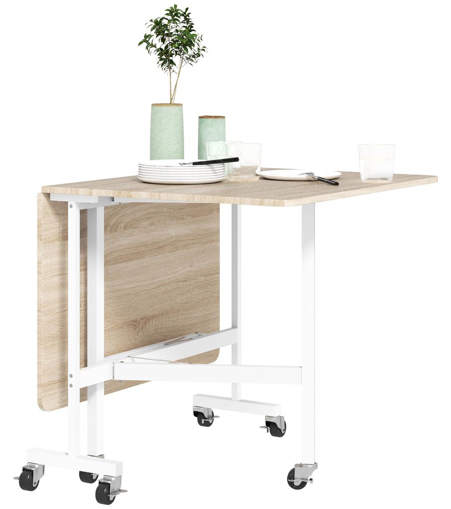 HOMCOM Eettafel, inklapbaar, keukentafel met wielen en Productafbeelding 
