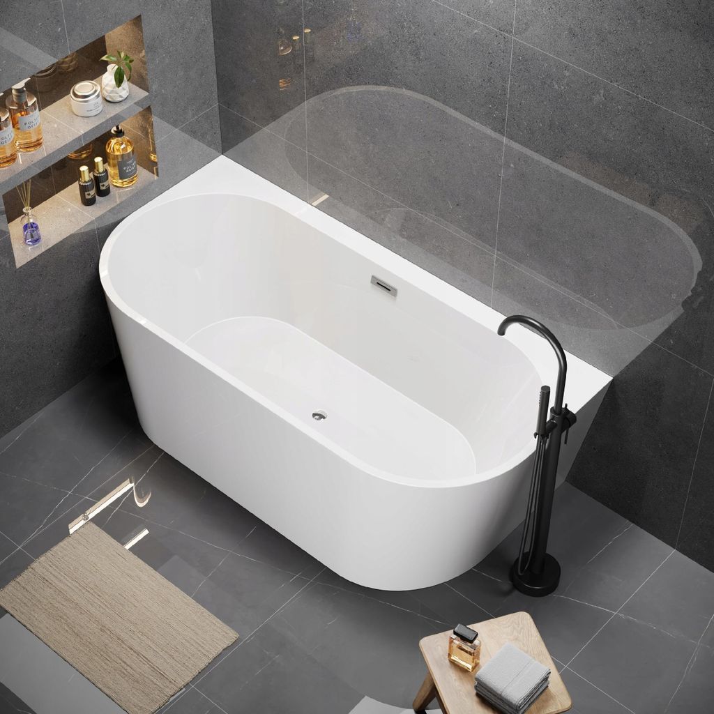 Corciano Vorwandbadewanne Pari 180x80 cm Weiß | Freistehende Badewanne wandbündig | Sanitäracryl inkl. Ablaufgarnitur nach Farbwahl