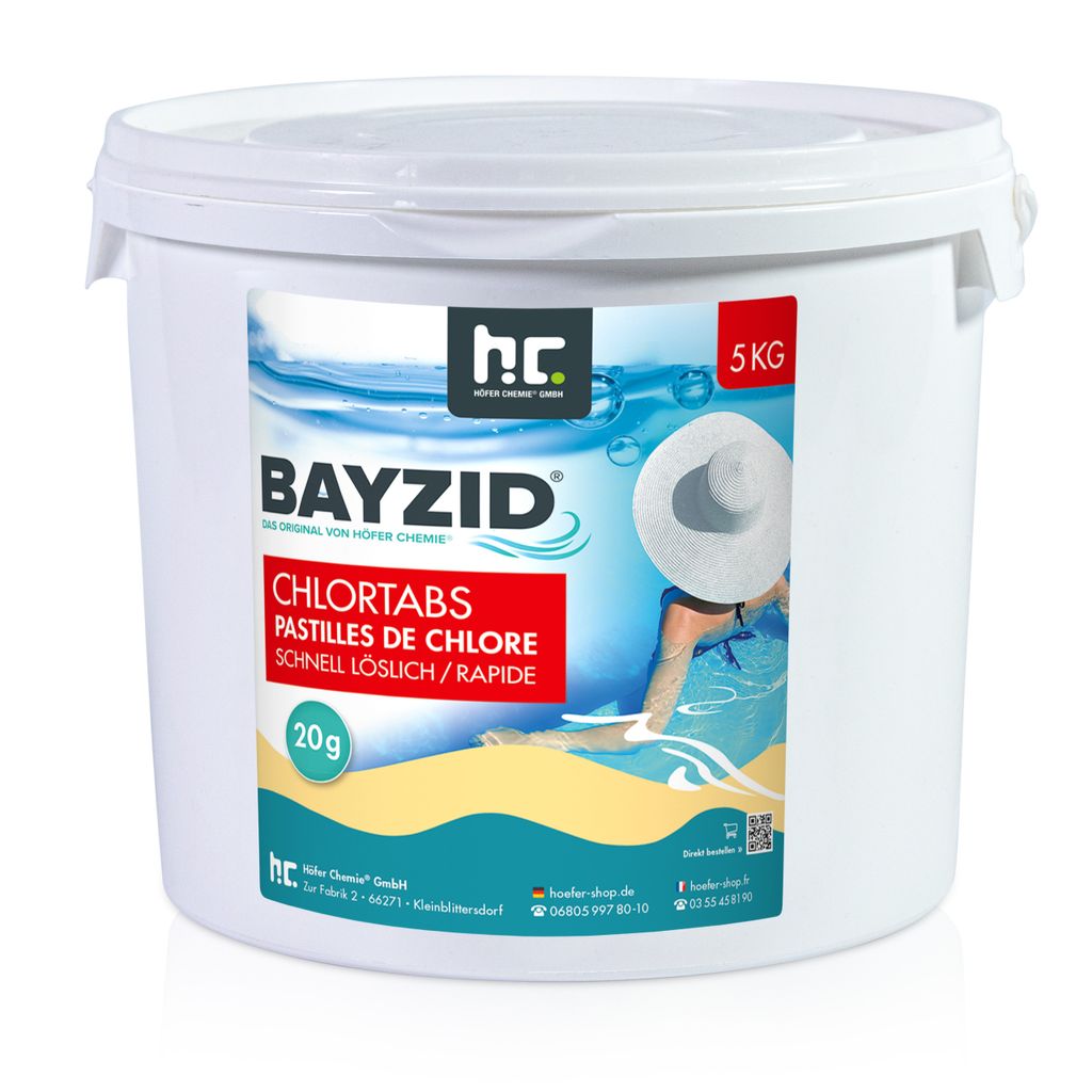 1x5 kg BAYZID Chlortabs 20g schnell lösliche Reinigungstabs für sauberes Badewasser