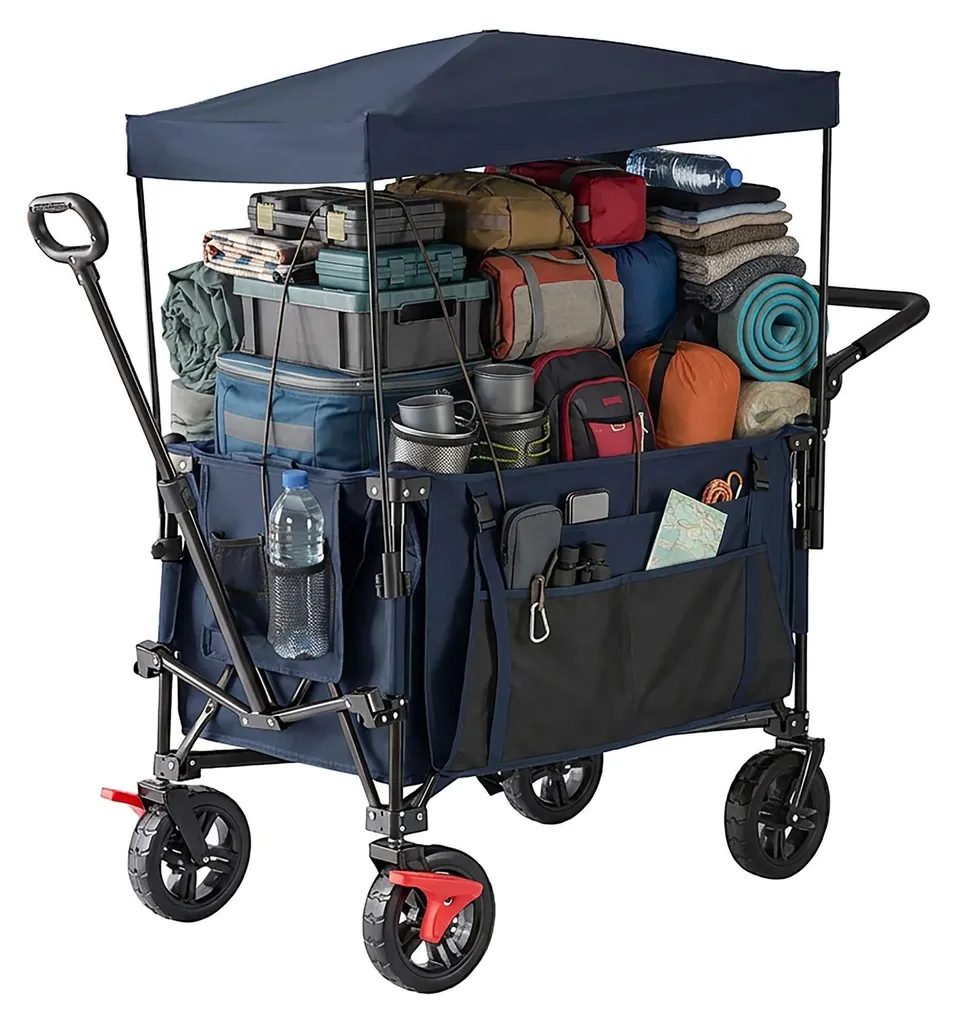 Chariot de plage pliable avec toit 200L - Idéal Camping et Festival