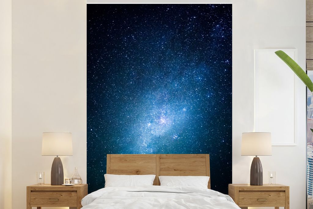 MuchoWow Fototapete für Wohnzimmer oder Schlafzimmer Wandtapete Vinyl Motivtapete Sternenhimmel - Hell - Blau - 180x280 cm - Wallpaper