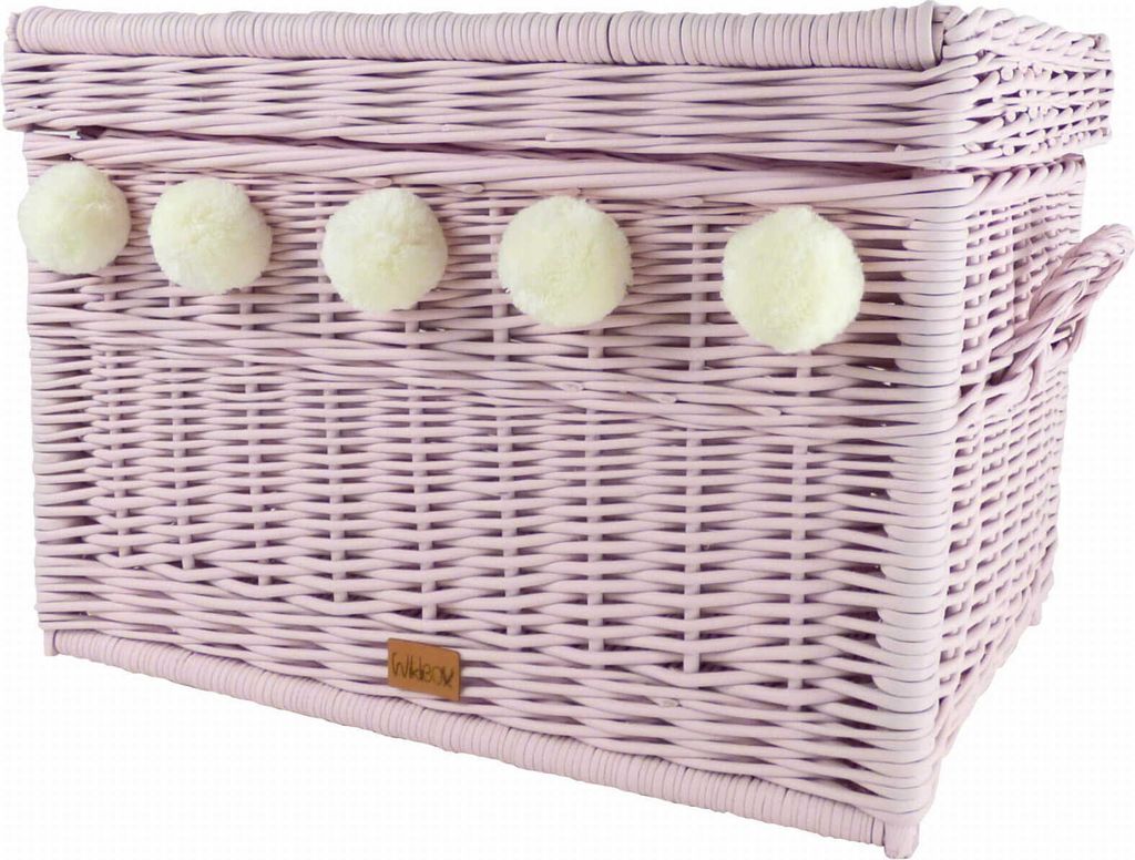 WikliBOX - Wiklinowa skrzynia na zabawki różowa z pomponami Zdjęcie produktu 