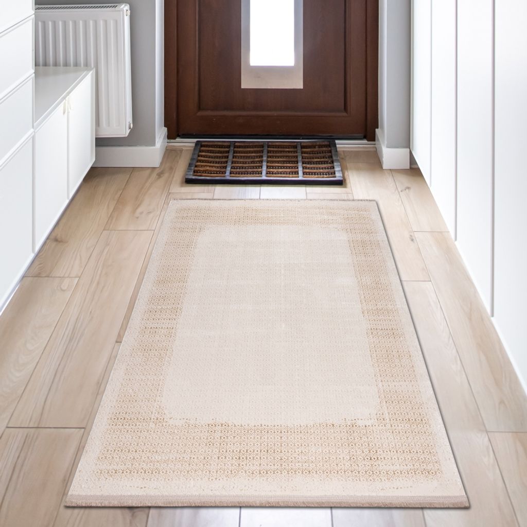 Eleganter Abstrakter Teppich | glänzend | in gold-weiß Produktbild 