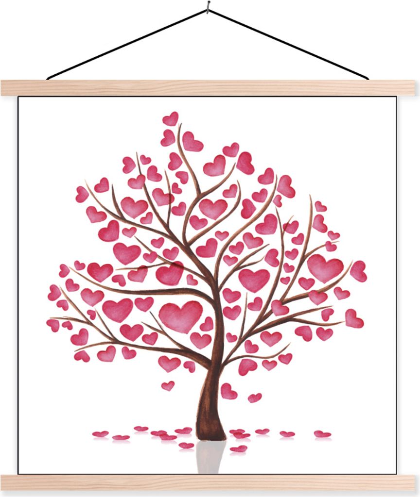 MuchoWow Textilposter Eine Illustration eines Baumes mit Herzen 40x40 cm mit holzfarbenen Rahmen - Posterleiste