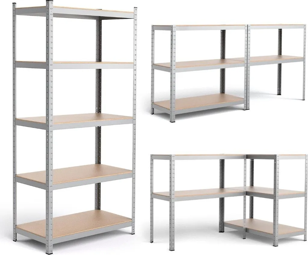 Rayonnage d'atelier en métal argenté 5 plateaux 183 cm Étagère Robuste