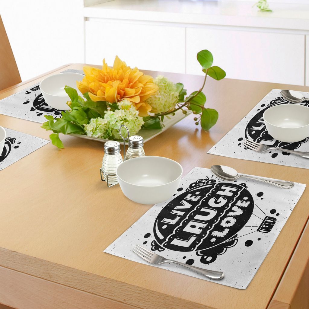 ABAKUHAUS Lebe Lache Liebe Platzmatten, Luft Ballon Wolken Sun Cute Hipster Illustration Philosophie Motto, Tiscjdeco aus Farbfesten Stoff für das...