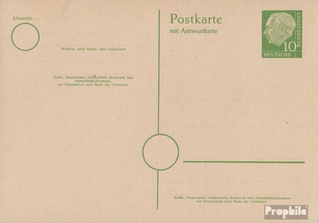 Belege Ganzsachen BRD (BR.Deutschland) 1954 P21 Amtliche Postkarte un Heuss I