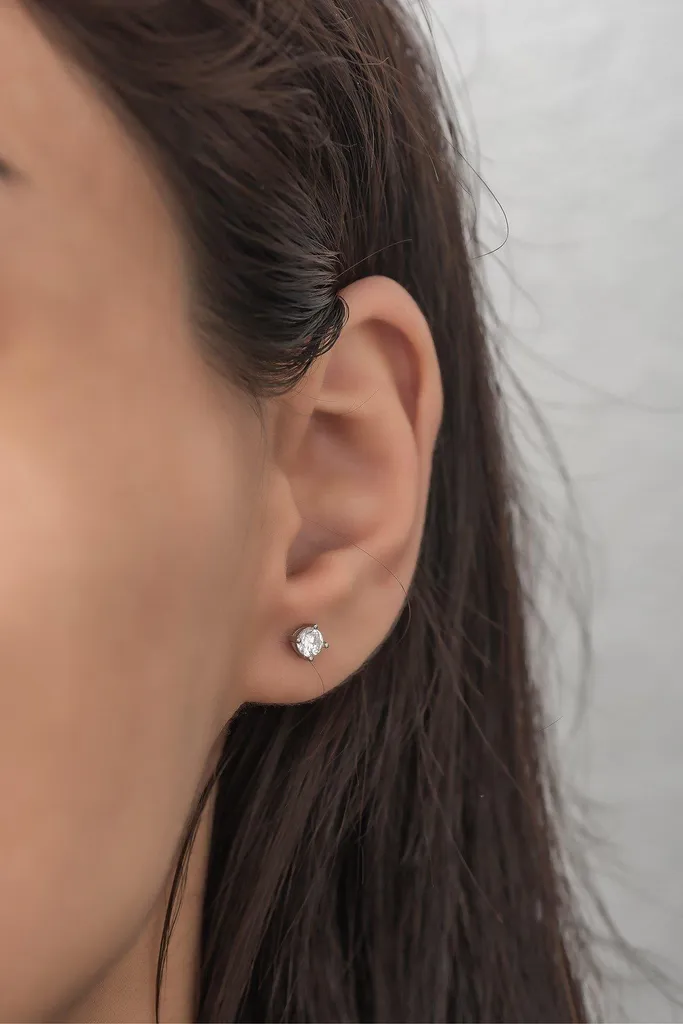 Boucles d'oreilles solitaire argent 925 rhodié et zircone 4mm femme