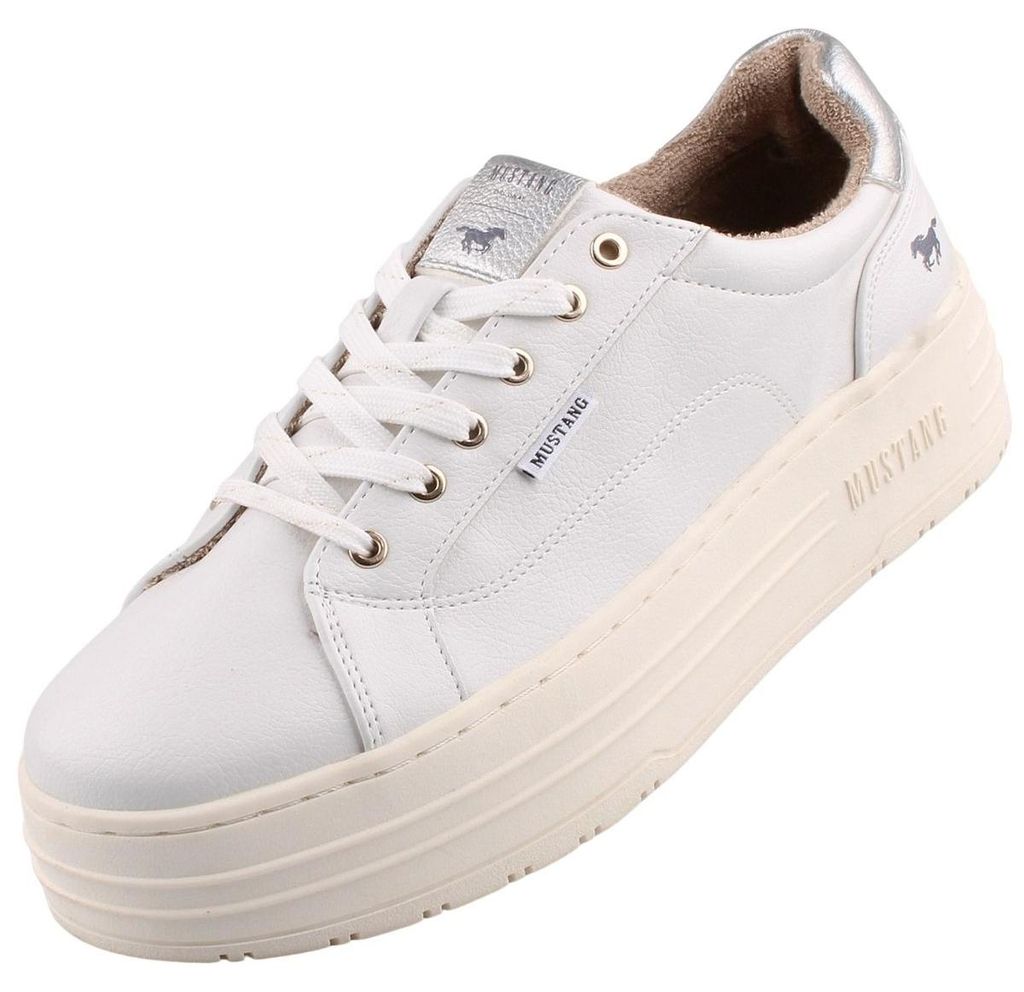 Mustang Damen Plateau Sneaker Weiß mit Frottee-Innenfutter Produktbild 